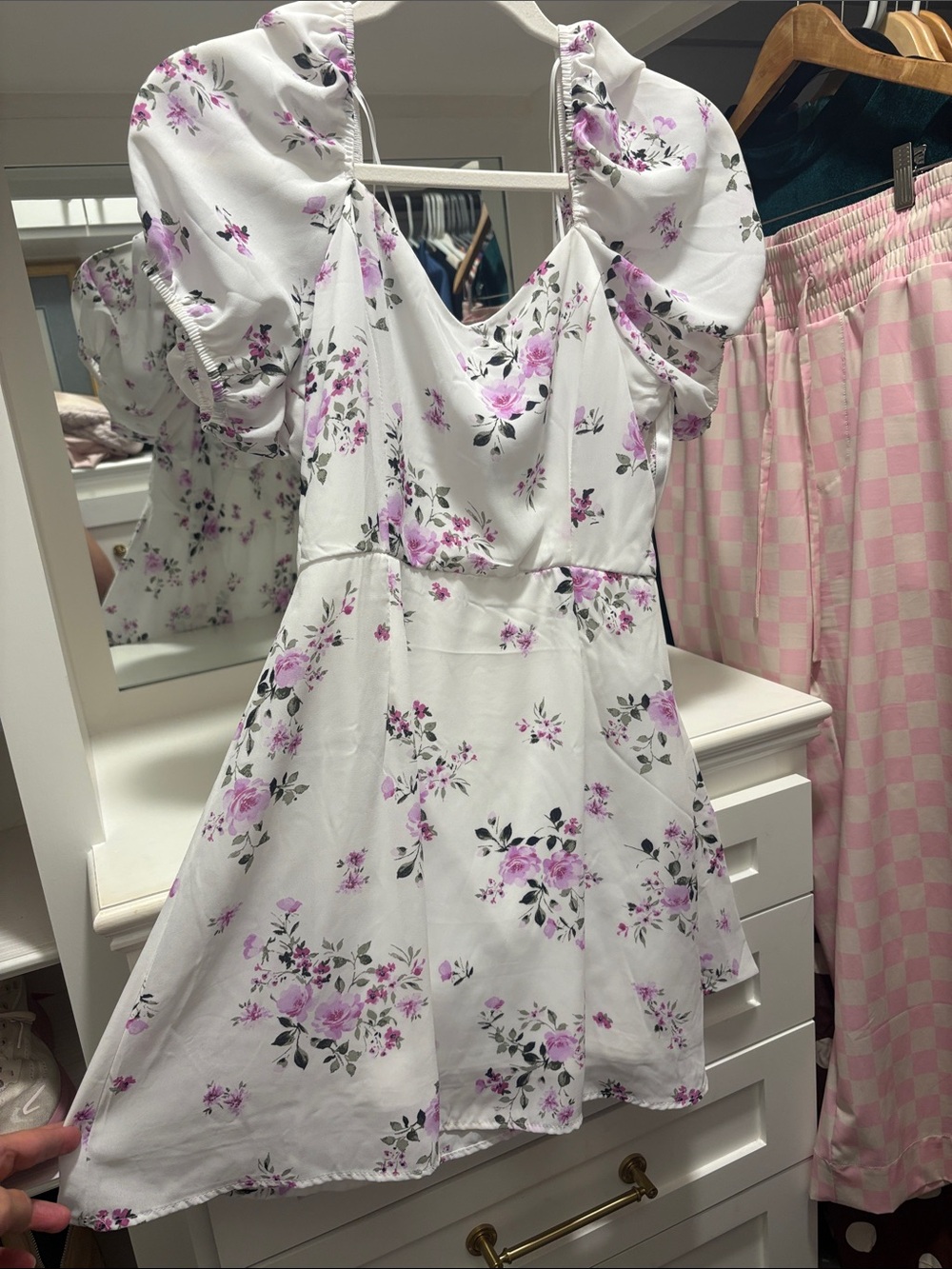 miami White Dress with Pink Floral Print